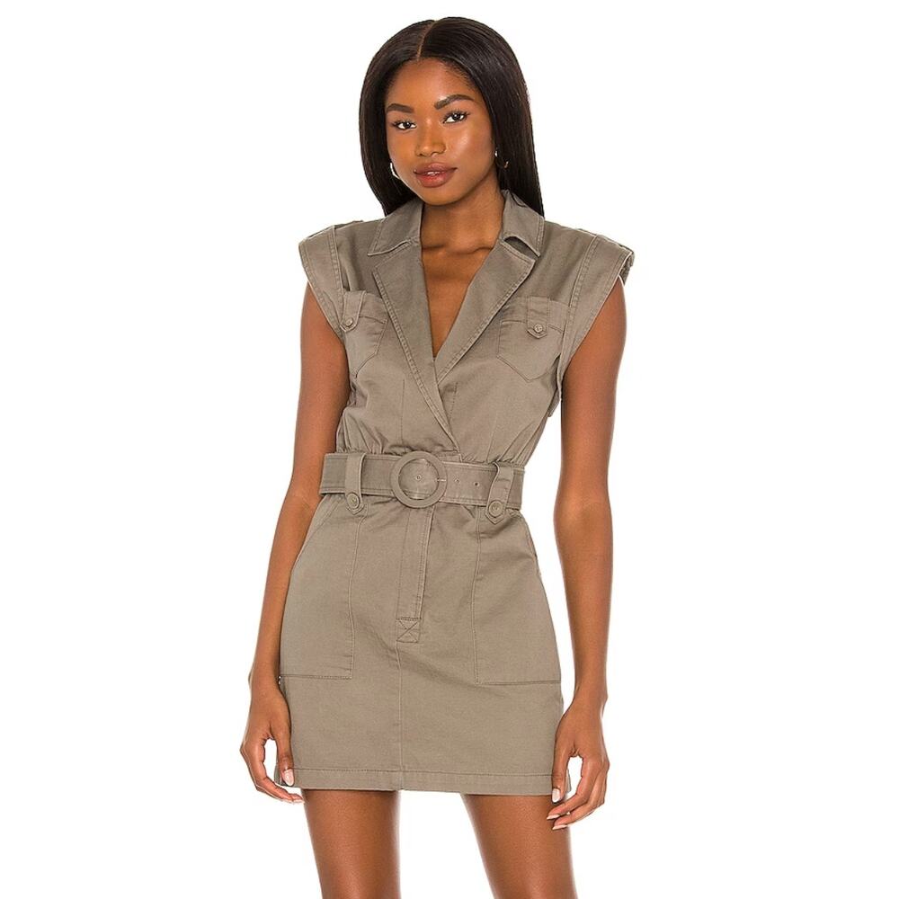 Misha Nanette Military Mini Dress - Size 2, Army Green, Detachable Belt